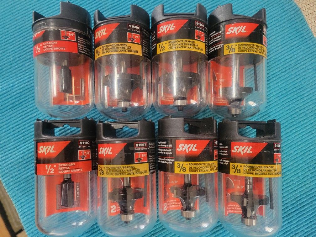 NEW Skil 1/2" Straight + 1/2", 3/8" Roundover Beading Tips Lot/Bundle Of 8.