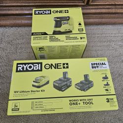 RYOBI 18V 2 BATTERIES WITH CHARGER AND RYOBI 18V CORNER CAT FINISH SANDER 
BUBDLE ITEMS BOTH BRANDNEW UNOPENED. 

BUNDLE PRICE $140
BATTERIES AND CHAR