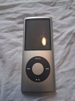 an Apple iPod Nano 4th Generation, identifiable by its curved aluminum body and 16GB storage capacity