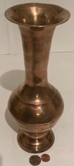 Vintage Metal Brass Vase with Engraved Face Pictures, 10 1/2" Tall, Heavy Duty, Quality, Home Decor, Table Display, Shelf Display
