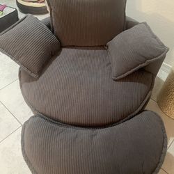  Very Soft Grey Corduroy Swivel Chair With Ottoman