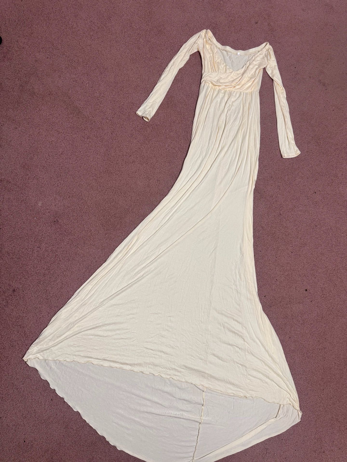New large cream ivory long stretchy maternity dress photo gown train costume