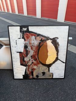 Large Signed Original Textured Abstract Canvas Painting – Framed Modern Art