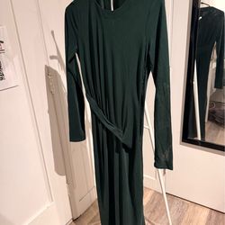 EQUIPMENT FEMME Dark Green Long Sleeve Midi Dress XS