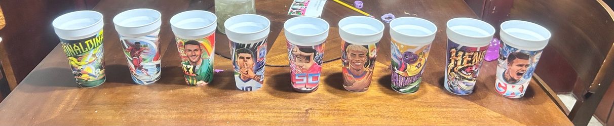 Set of 9 Soccer Player Graphic Plastic Cups
