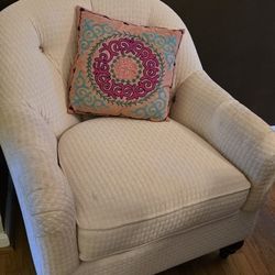 Free Cream-Colored Upholstered Chair w/ Some Staining