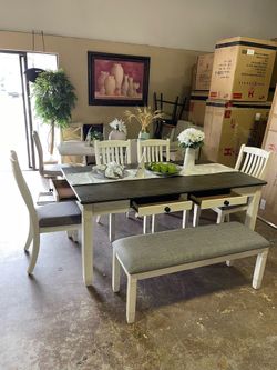 Dining Table Set With 4 Chairs & Bench