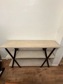 Light Wood and Black Console Table with Shelves