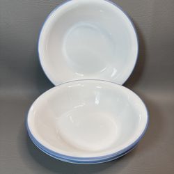  Set 3 Corelle Corning Memphis White Blue Trim 7 1/4in. Cereal Soup Bowls  * These are used so do show signs of minimal wear*