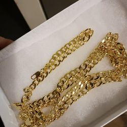Men's Gold Plated Chain And Bracelet Set