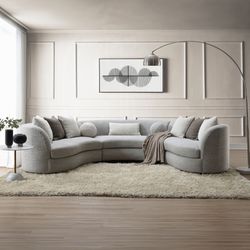 Gray Boucle Curved Sectional Sofa - Free Delivery ✅ Boucle Sectional Sofa - Modern Curved Sofa 
