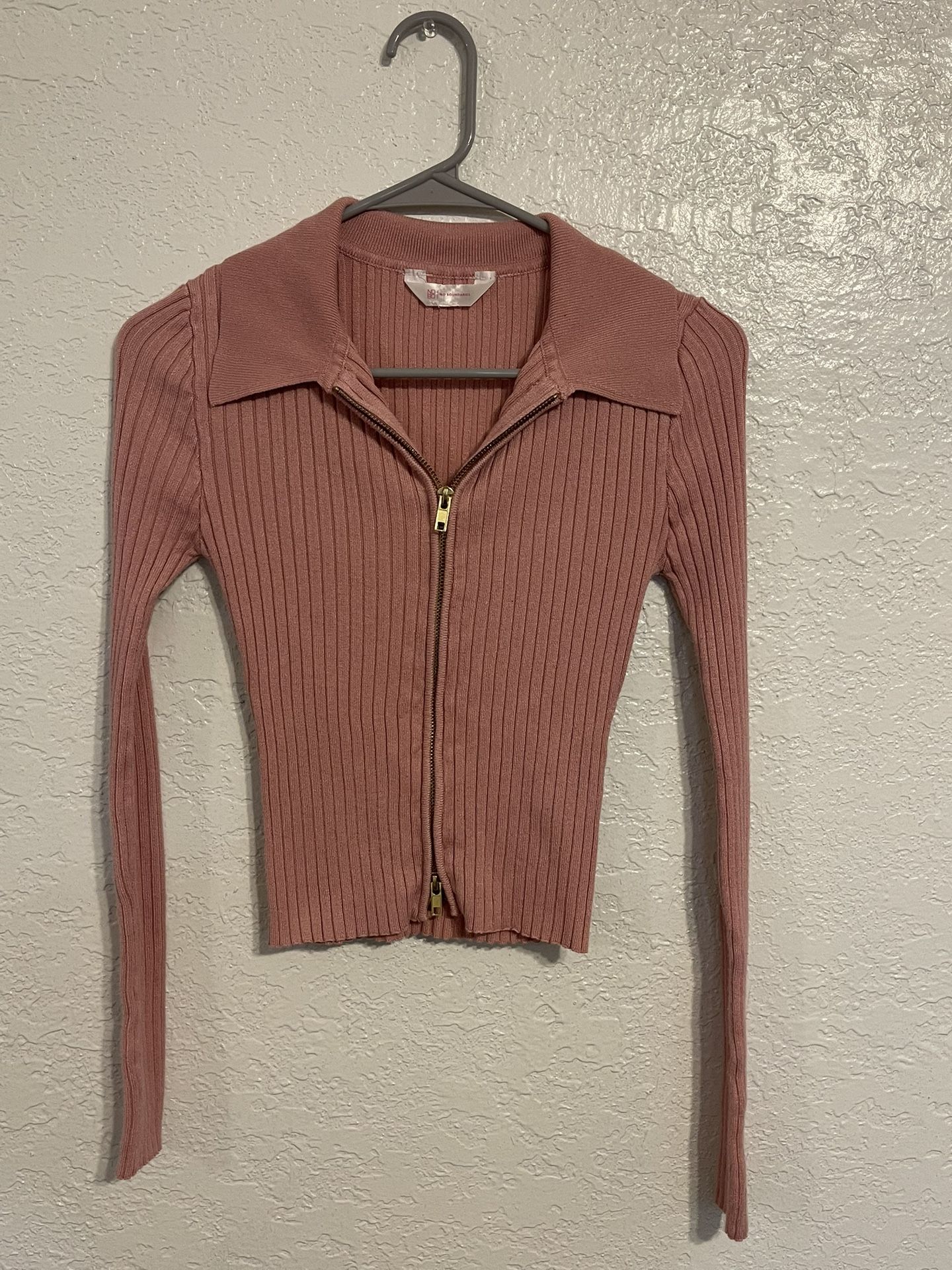 No Boundaries Pink Ribbed Long Sleeve Zip-up Cardigan