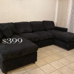 New! U Shape Black Sectional Sofa, Double Chaise Sectional 