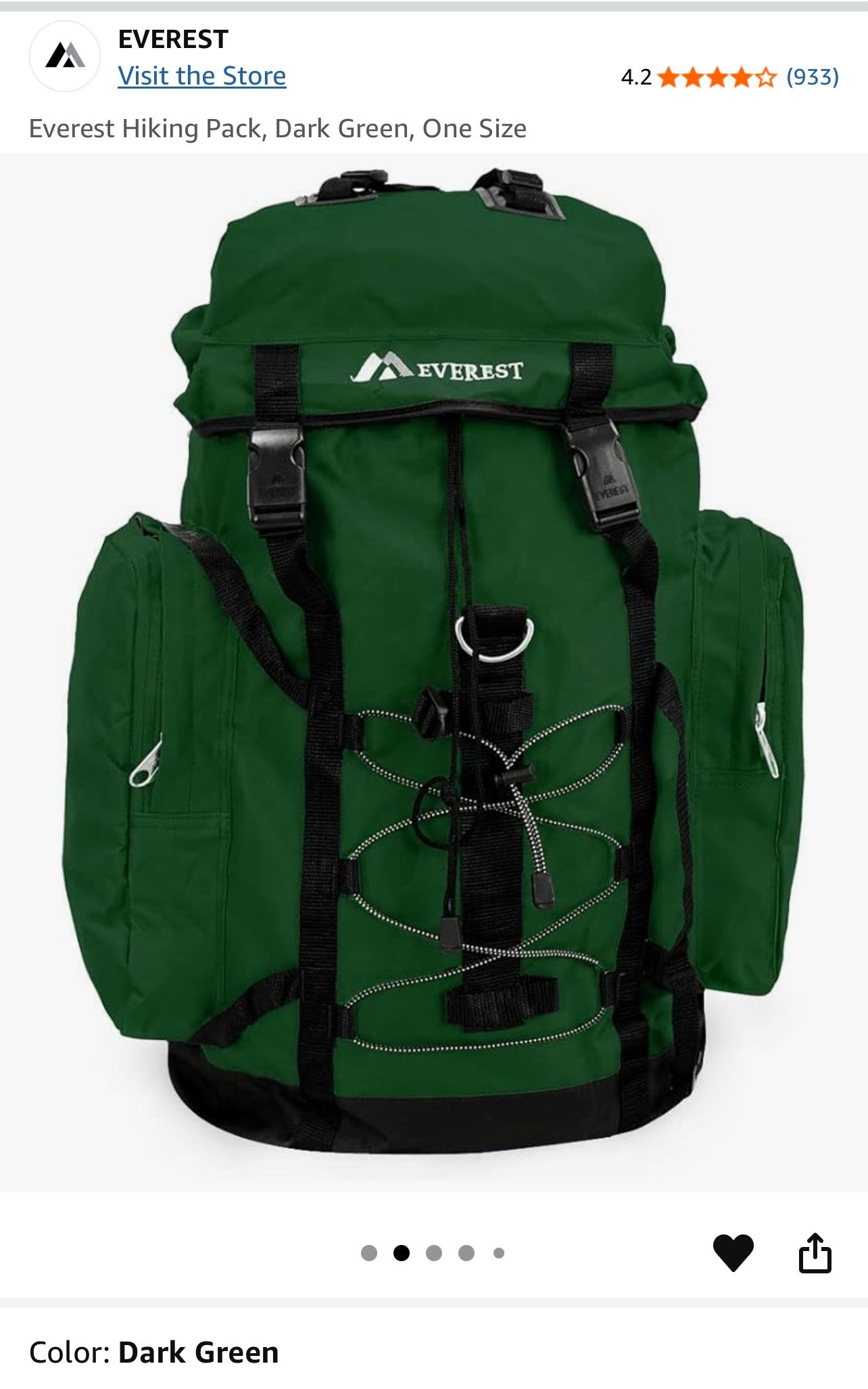 Everest Hiking Pack, Dark Green, One Size