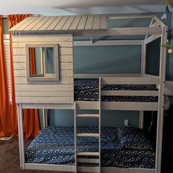 Twin Over Twin Rustic Fort Bunk Bed (includes Mattresses)