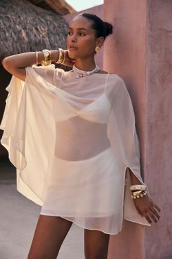 Havana Ivory Chiffon Cape Dress