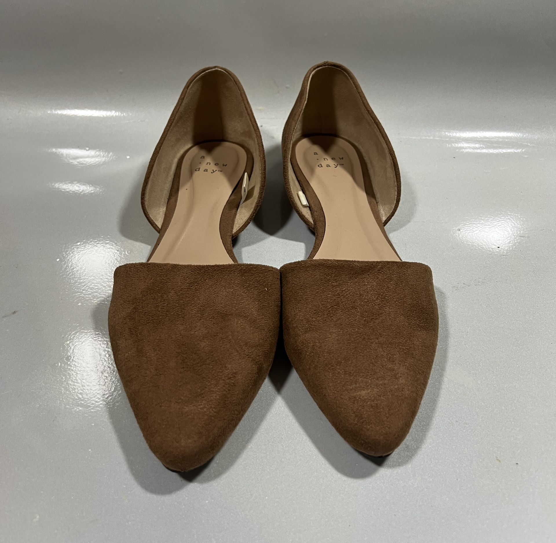 A New Day Shoes Womens Size 8 Brown Suede Pointed Toe D'Orsay Flats Slip On