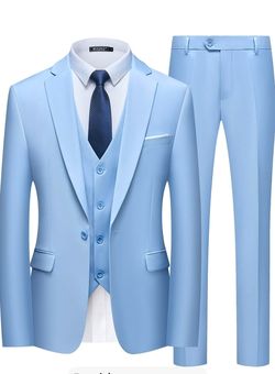 Size M , Slim Fit Suit One Button 3-Piece Blazer Dress Business Wedding Party Jacket Vest & Pant