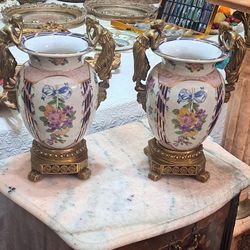 Antique Porcelain And Bronze Vases Set 