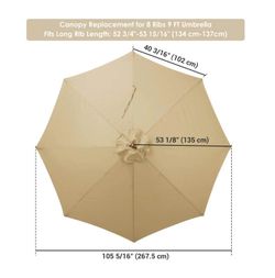 9' 8-Rib Outdoor Market Umbrella Replacement Canopy in Khaki - Independence Day Sale