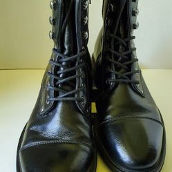 J75 "Cylinder" Combat Black Leather Boots Lace Up/ Zip Men's Size 8 10706M79