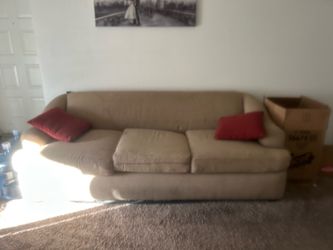 Beige Fabric Three-Seater Sofa