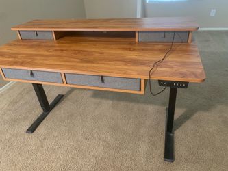Electric Standing Desk with Hutch and Drawers
