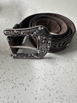 ARIAT Dark Brown Leather Western Belt with Rhinestones
