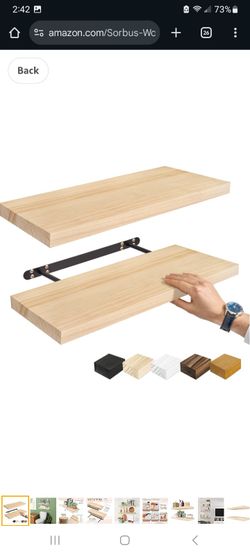 Sorbus Wood Floating Shelves for Wall - 24” Solid Wood Shelves for Bathroom Decor, Books, Bedroom & Living Room - Set of 2 Natural Wall Mounted Kitche