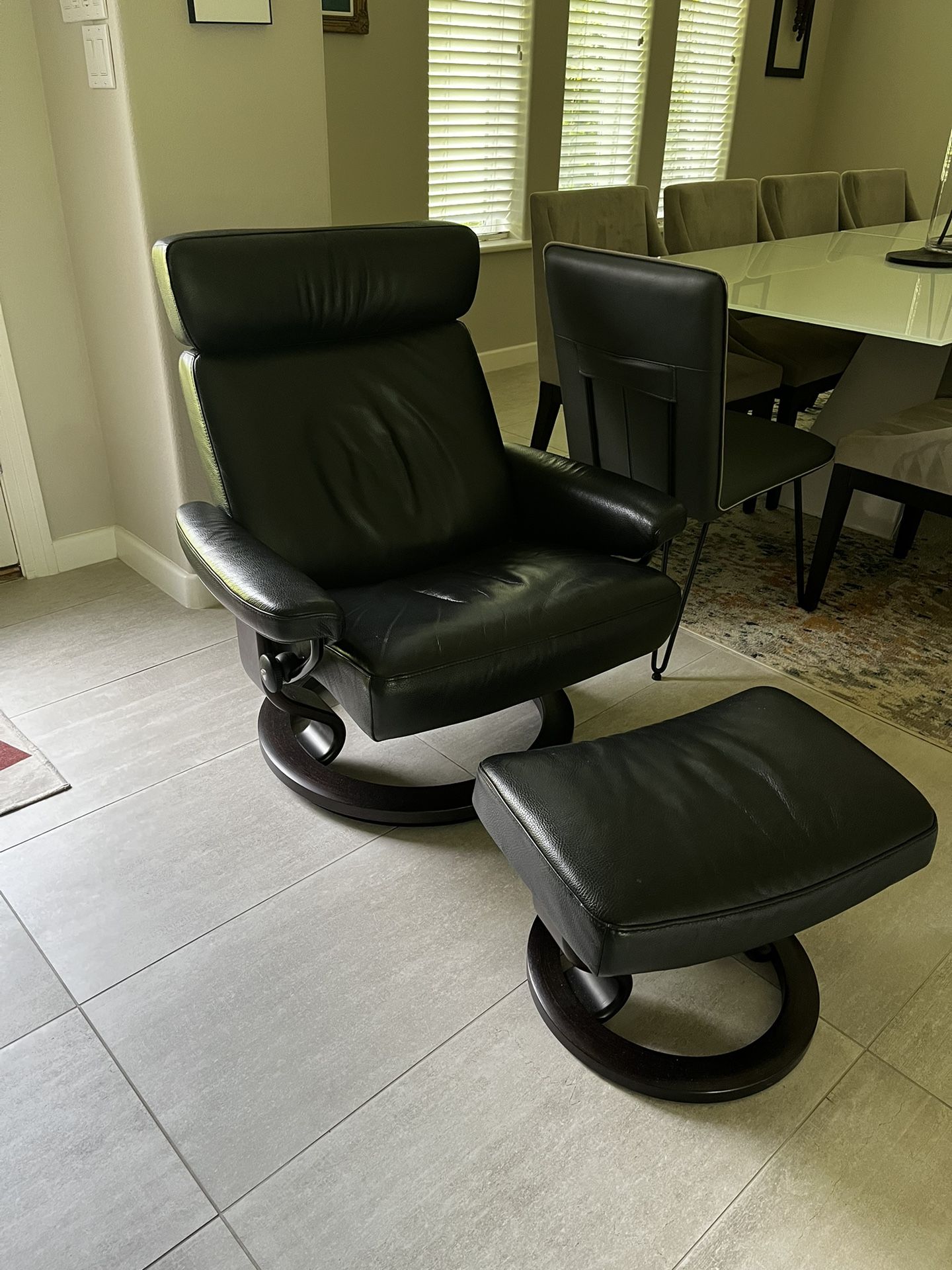 Black Leather and Brown Bentwood Chair And Ottoman