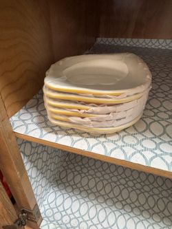 Set of Yellow Rimmed Tuxton Dinner Plates