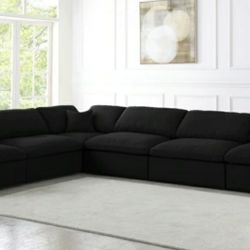 Serene Linen / Wood Black Deluxe Cloud Modular Sectional

