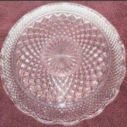 Anchor Hocking Wexford 14" Cupped Edge Round Clear Glass Serving Platter/ Torte Plate / Cake Platter I