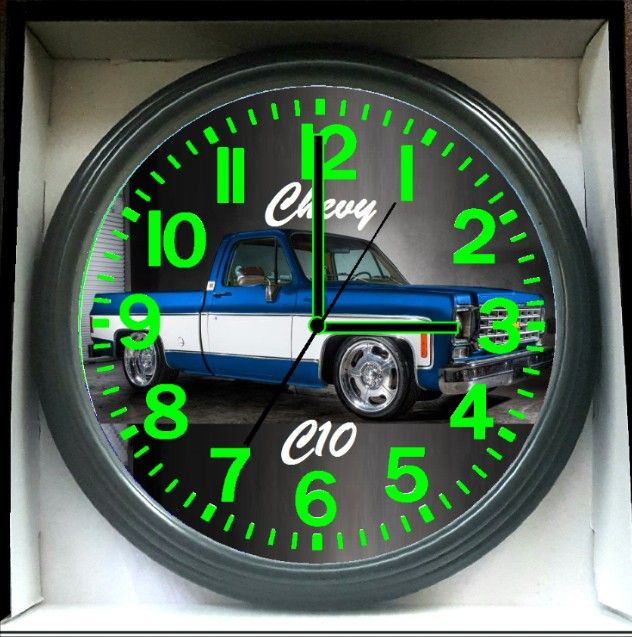 Chevy Chevrolet C10 Bagged Glow In The Dark Wall Clock New!