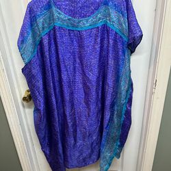 Matta Jewel Tone Colors One Size Fits All 100% Silk Kaftan Tunic Dress Made In India Great Condition 
