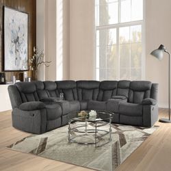 Brand New Super Grey Reclining Sectional Sofa