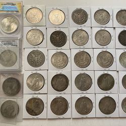Nice collection lot of vintage US silver dollars coins coin dollar Morgan and Peace 