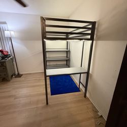 Twin Loft Bed, Grey Metal