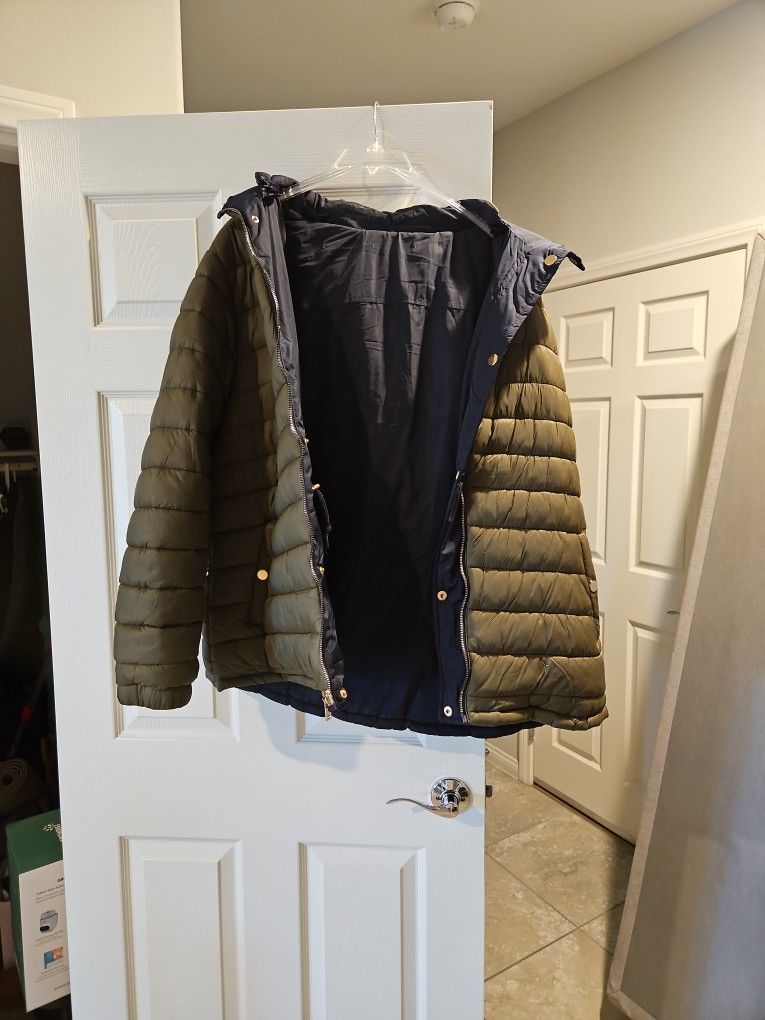 Olive Green And Navy Puffer Jacket