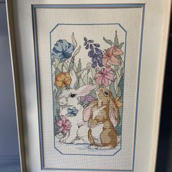 Wall Art Needlepoint Framed Bunny Picture