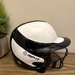 Rip It Vision Pro Softball Batting Helmet With Face Mask Two Tone Black White S / M 6 6.5 VGUC