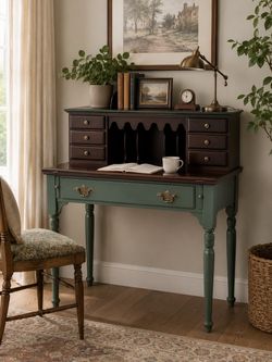 French provincial, turquoise vintage desk