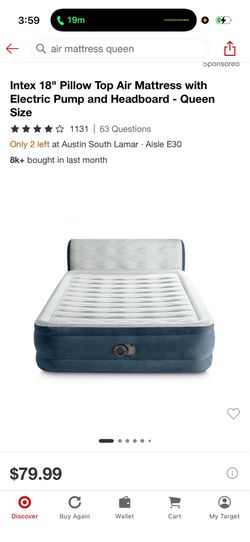 Intex 18” pillow top air mattress - queen size