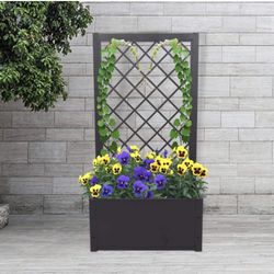 Plant Raised Bed Free Standing with Trellis Steel Elevated Flower Bed for Climbing Plants Garden or Yard