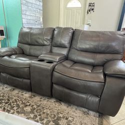 Leather Reclining Loveseat With Console 