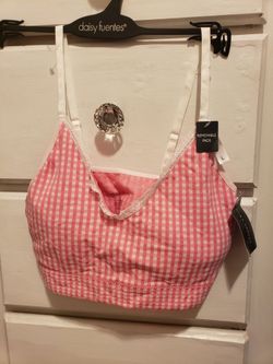 Pink & White Plaid With Lace Comfortable Bra New