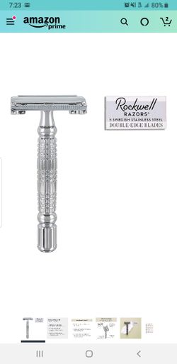 Rockwell Razors R1 Double Edge Safety Razor in White Chrome, Butterfly Open + 5 Swedish Stainless Steel Razor Blades