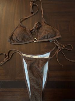 Brown Textured String Bikini Set