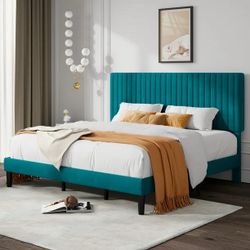 Emerald Green King Size Velvet Bed Frame W/ Tufted Headboard – Luxury Platform Bed