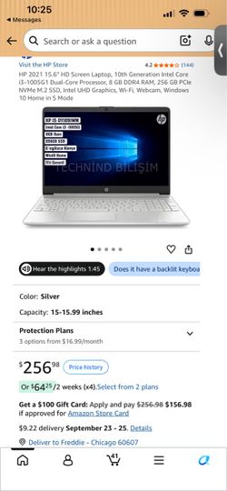 HP 15.6" Laptop Intel Core i3 8GB RAM 256GB SSD